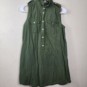 J. Crew Women's XS X Small Green 1/2 Button Down Top Sleeveless Tunic Blouse